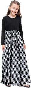 img 4 attached to 👗 Girls Long Sleeve Maxi Dress with Pockets for Ages 6-14 - Buffalo Check Plaid Casual Dresses