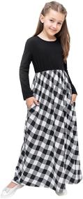 img 1 attached to 👗 Girls Long Sleeve Maxi Dress with Pockets for Ages 6-14 - Buffalo Check Plaid Casual Dresses