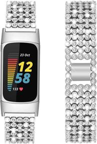 img 4 attached to 💎 Stylish and Sparkling: KOREDA Compatible with Fitbit Charge 5 Bands for Women, Silver Diamond Rhinestone Metal Bracelet Replacement - Perfect for Fitbit Charge 5 Advanced Fitness Tracker