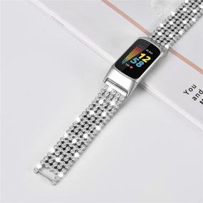img 3 attached to 💎 Stylish and Sparkling: KOREDA Compatible with Fitbit Charge 5 Bands for Women, Silver Diamond Rhinestone Metal Bracelet Replacement - Perfect for Fitbit Charge 5 Advanced Fitness Tracker