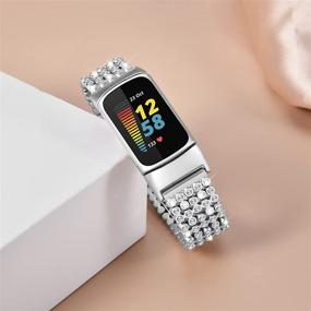 img 2 attached to 💎 Stylish and Sparkling: KOREDA Compatible with Fitbit Charge 5 Bands for Women, Silver Diamond Rhinestone Metal Bracelet Replacement - Perfect for Fitbit Charge 5 Advanced Fitness Tracker