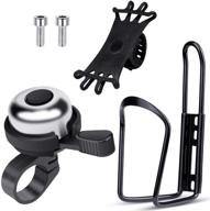 eaone bike accessories bundle - 1 bike water bottle holder with 1 pack silicone bike phone mount and 1 bike bell, lightweight alloy aluminum bike cup holder and phone holder set (black) logo