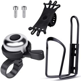 img 4 attached to EAONE Bike Accessories Bundle - 1 Bike Water Bottle Holder with 1 Pack Silicone Bike Phone Mount and 1 Bike Bell, Lightweight Alloy Aluminum Bike Cup Holder and Phone Holder Set (Black)