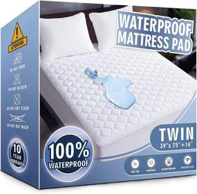 img 4 attached to 🛌 Waterproof Twin Size Mattress Pad - Soft and Breathable Quilted Mattress Protector with Deep Pocket - Fitted Mattress Cover, White