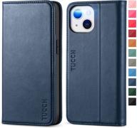 tucch wallet case for iphone 13 - dark blue | 6.1-inch 2021 | pu leather | kickstand | card slot | shockproof flip cover | protective tpu interior case logo