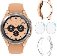 xyf compatible samsung galaxy watch 4 classic 42mm screen protector + case [2+2 pack] - clear & rosegold logo