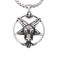 🐐 haquil baphomet necklace: stylish stainless steel inverted pentagram sabbatic goat pendant with box chain logo