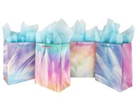 🎁 set of 4 small medium gift bags with tissue paper, azernoy shiny feather reusable bags for birthdays, weddings, graduations, baby showers, bridal showers, anniversaries (7" x 4" x 9") logo