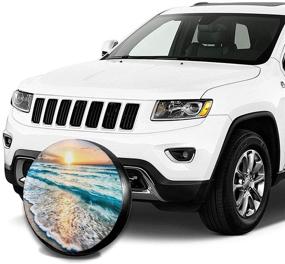 img 1 attached to 🌊 NELife Ocean Sunsets Waves Tire Cover: Portable Polyester Wheel Cover for Jeep, RV, SUV, Truck & Camper Accessories (14-17 Inch)