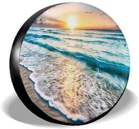 img 4 attached to 🌊 NELife Ocean Sunsets Waves Tire Cover: Portable Polyester Wheel Cover for Jeep, RV, SUV, Truck & Camper Accessories (14-17 Inch)