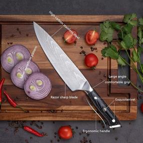 img 1 attached to 🔪 Premium 8" Chef's Knife: Super Sharp 5Cr15Mov High Carbon Stainless Steel, Laser Engraved Waved Pattern, Full Tang, Wood Handle – Ideal for Home Kitchen and Restaurant