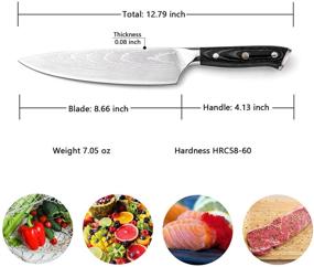 img 3 attached to 🔪 Premium 8" Chef's Knife: Super Sharp 5Cr15Mov High Carbon Stainless Steel, Laser Engraved Waved Pattern, Full Tang, Wood Handle – Ideal for Home Kitchen and Restaurant