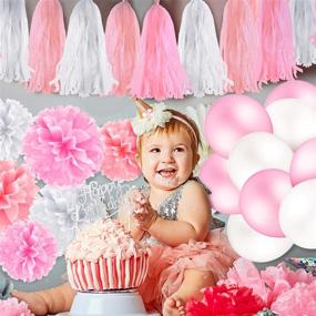 img 1 attached to God Bless Banner with Cross Swirl: Whimsical Pink Baptism Decorations for Girls, Featuring Paper Honeycomb Tassel Pom Pom Balloons - Perfect for Baby Shower, First Communion, Christening, Wedding, and Birthday Décor
