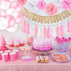 img 2 attached to God Bless Banner with Cross Swirl: Whimsical Pink Baptism Decorations for Girls, Featuring Paper Honeycomb Tassel Pom Pom Balloons - Perfect for Baby Shower, First Communion, Christening, Wedding, and Birthday Décor