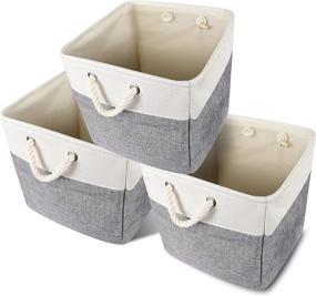 img 4 attached to 📦 Libeder Cube Storage Bins - 3 Pack Fabric Storage Baskets, Foldable 13 Inch Organizer Boxes with Rope Handles for Closet Shelf, Nursery, Home - Grey & White