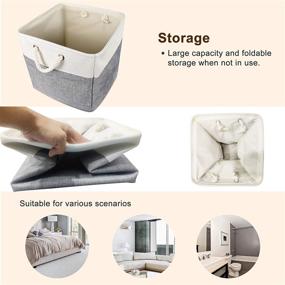 img 2 attached to 📦 Libeder Cube Storage Bins - 3 Pack Fabric Storage Baskets, Foldable 13 Inch Organizer Boxes with Rope Handles for Closet Shelf, Nursery, Home - Grey & White