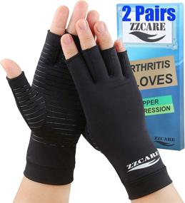 img 4 attached to Copper Arthritis Gloves: Effective Pain Relief for Women/Men, Fingerless Compression Gloves - 2 Pairs