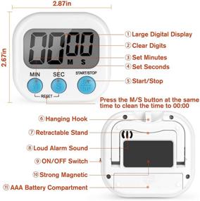 img 1 attached to ⏰ 2 Pack White Kitchen Timers – Loud Alarm Magnetic Digital Timers for Cooking, Enhanced Silent Classroom Timer for Kids with Back Stand and Battery Included