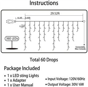 img 2 attached to 🎄 Outdoor Christmas Icicle Lights, 29.5ft 360 LED Connectable String Lights with 60 Drops, 8 Modes Fairy Twinkle Lights for Party, Holiday, Wedding, Christmas Decorations(Multicolor)