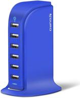 aduro 40w 6-port usb desktop charging station hub wall charger for iphone ipad tablets smartphones with smart flow (blue) logo