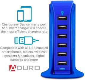 img 2 attached to Aduro 40W 6-Port USB Desktop Charging Station Hub Wall Charger For IPhone IPad Tablets Smartphones With Smart Flow (Blue)