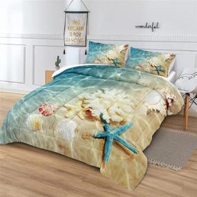 img 3 attached to Ocean Themed Beach Comforter Set Queen Size - Seashells Starfish Sea Life Design in Teal Blue Coastal Beach Comforter Set - Includes 1 Comforter and 2 Pillowcases (Ocean, Queen)