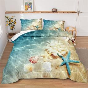 img 1 attached to Ocean Themed Beach Comforter Set Queen Size - Seashells Starfish Sea Life Design in Teal Blue Coastal Beach Comforter Set - Includes 1 Comforter and 2 Pillowcases (Ocean, Queen)