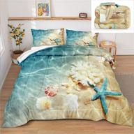 ocean themed beach comforter set queen size - seashells starfish sea life design in teal blue coastal beach comforter set - includes 1 comforter and 2 pillowcases (ocean, queen) logo