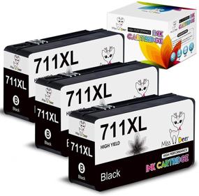 img 4 attached to 🖨️ HP CZ133A Miss Deer 711XL Black Ink Cartridge for DesignJet T120/T520 Printers, 3-Pack (80ml)