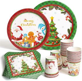 img 4 attached to 🎅 Christmas Paper Plates and Napkins Sets - Green Christmas Tree and Red Santa Claus Design - 30 Guests - 30 Dinner Plates, 30 Dessert Plates, 30 Napkins, 30 Cups - Perfect for Holiday Christmas Celebration!