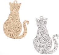 🐱 jgfinds cat copper flower stamped charm pendants - pack of 20 (10 silver tone & 10 gold tone), 1 1/7 x 2/3 inch, customizable with blank back logo