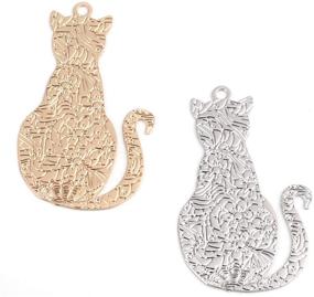 img 4 attached to 🐱 JGFinds Cat Copper Flower Stamped Charm Pendants - Pack of 20 (10 Silver Tone & 10 Gold Tone), 1 1/7 x 2/3 Inch, Customizable with Blank Back