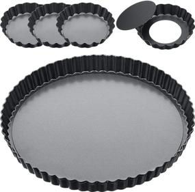 img 4 attached to 🥧 Приготовление кишов стало легким: форма для пирогов 9 дюймов и 4 дюйма, 5 штук с отстегивающимся дном, антипригарная пирожная форма из углеродистой стали (серая) - идеальна для готовки в кухне.