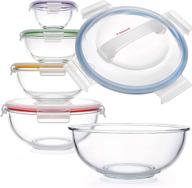 🍲 stackable glass mixing bowls with lids - nesting kitchen bowls - space-saving set of 5 microwave-safe glass containers - bpa-free glass storage bowls for food storage and cooking logo