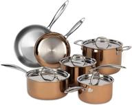 комплект кухонной посуды ciwete copper stainless steel из нержавеющей стали с медным покрытием, 10 предметов - коллекция трехслойных кастрюль и сковородок для кухни. логотип