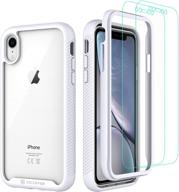 📱 cellever compatible with iphone xr case, clear full body heavy duty protective case with anti-slip transparent cover for iphone xr 6.1 inch - white (includes 2x glass screen protector) logo