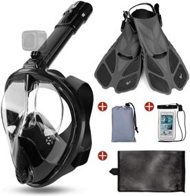 img 4 attached to 🤿 Odoland 5-in-1 Snorkeling Package: Full Face Snorkel Mask with Adjustable Swim Fins, Lightweight Backpack & Waterproof Case, Anti-Fog & Anti-Leak Gear for Men & Women