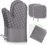 🧤 ixo 6-piece oven mitts and pot holders set: 500℉ heat resistant mitts with non-slip silicone surface, soft cotton lining - ideal for baking, cooking, bbq (grey) logo