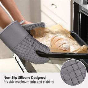 img 1 attached to 🧤 IXO 6-Piece Oven Mitts and Pot Holders Set: 500℉ Heat Resistant Mitts with Non-Slip Silicone Surface, Soft Cotton Lining - Ideal for Baking, Cooking, BBQ (Grey)