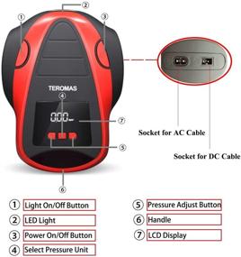 img 3 attached to 🚗 Насос для накачивания шин TEROMAS, портативный электрический насос для шин автомобиля 12 В постоянного тока и надувных изделий дома 110 В переменного тока, цифровой насос для шин с датчиком давления (красный)
