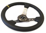 🔧 nrg innovations 350mm sport steering wheel st-006r-gm-y (3-inch deep) gun metal with center marking logo