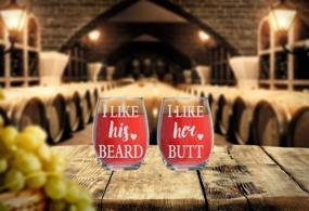 img 1 attached to 🍷 I Like His Beard, I Like Her Butt - His and Hers Stemless Wine Glasses for Anniversaries, Weddings, Bridal Showers - 15oz Crystal Wine Glasses and Couples Gifts Ideas