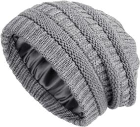 img 4 attached to Stylish and Cozy Winter Knit Beanie: Satin Lined, Cable Thick Chunky Cap for Women and Men