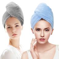 👩 2-pack blue and gray microfiber hair wrap towels: quick drying for long hair and curly hair, anti-frizz solution for women logo