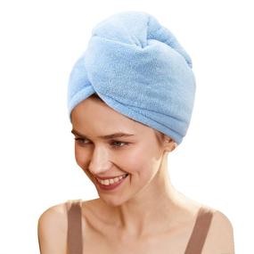 img 1 attached to 👩 2-Pack Blue and Gray Microfiber Hair Wrap Towels: Quick Drying for Long Hair and Curly Hair, Anti-Frizz Solution for Women