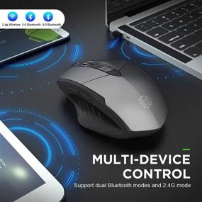 img 3 attached to Подзаряжаемая мышь с Bluetooth, беспроводная мышь Inphic Multi-Device (трехрежимная: BT 5.0/4.0+2.4ГГц) с бесшумным щелчком, 3 настраиваемыми DPI, эргономичная оптическая портативная мышь для ноутбука, Android, Windows, Mac OS - серого цвета.