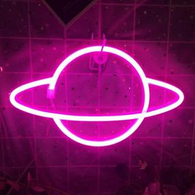 img 3 attached to Iceagle Neon Signs-Planet Neon Sign: Vibrant LED Neon Wall Decor for Bedroom, Party, Wedding - Battery & USB Powered, Pink