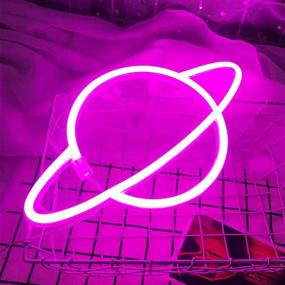 img 1 attached to Iceagle Neon Signs-Planet Neon Sign: Vibrant LED Neon Wall Decor for Bedroom, Party, Wedding - Battery & USB Powered, Pink