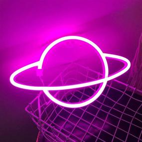 img 4 attached to Iceagle Neon Signs-Planet Neon Sign: Vibrant LED Neon Wall Decor for Bedroom, Party, Wedding - Battery & USB Powered, Pink