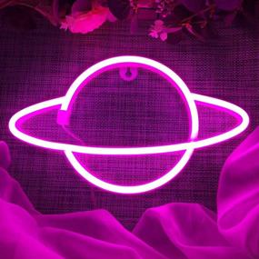 img 2 attached to Iceagle Neon Signs-Planet Neon Sign: Vibrant LED Neon Wall Decor for Bedroom, Party, Wedding - Battery & USB Powered, Pink